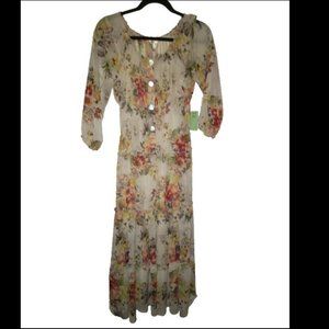 NWT Fig and Flower Off Shoulder Floral Chiffon Peasant Dress PS
